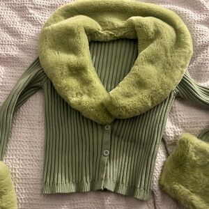 Green Faux Fur Collar Sweater